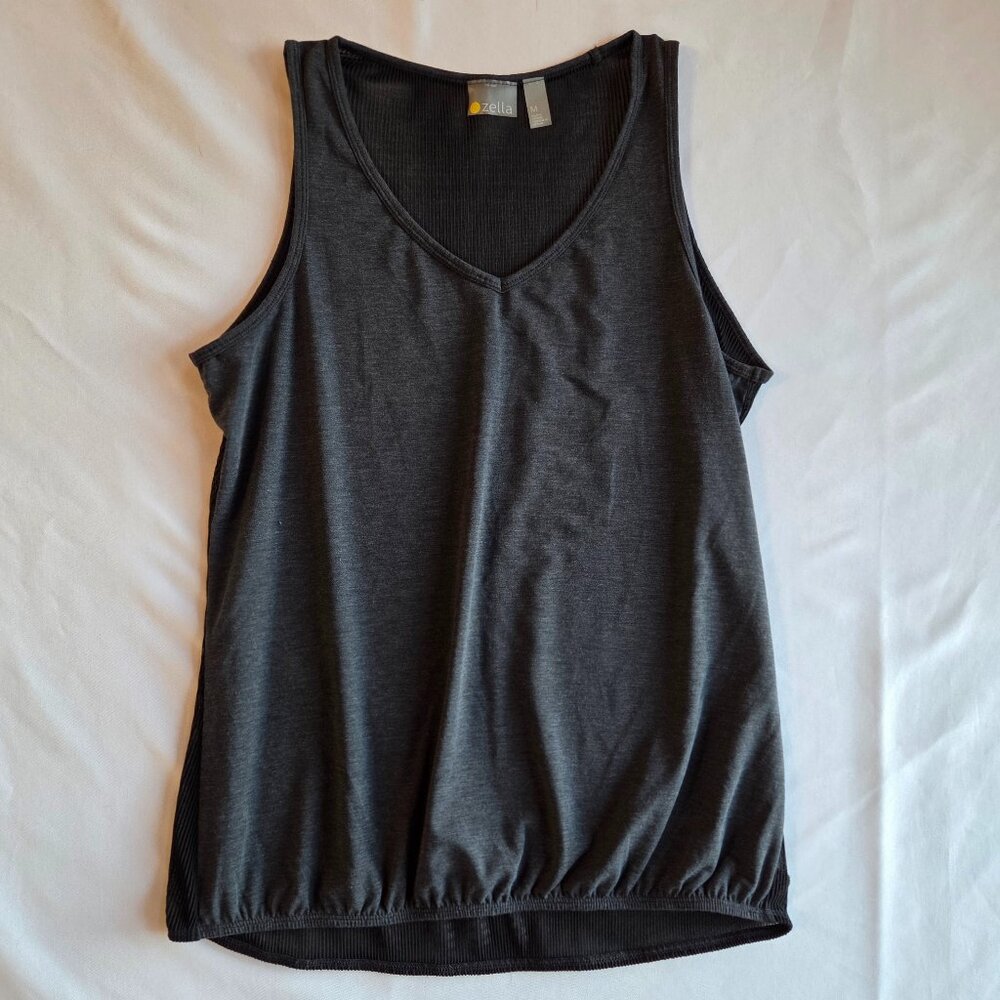 Zella Tank Top | Charcoal Gray | V-Neck | Ribbed | Elastic Hem | Size Medium